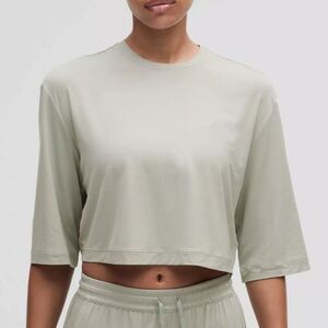 Lululemon Jade Gray Modal Relaxed-Fit Cropped Short-Sleeve Shirt Lightweight Top